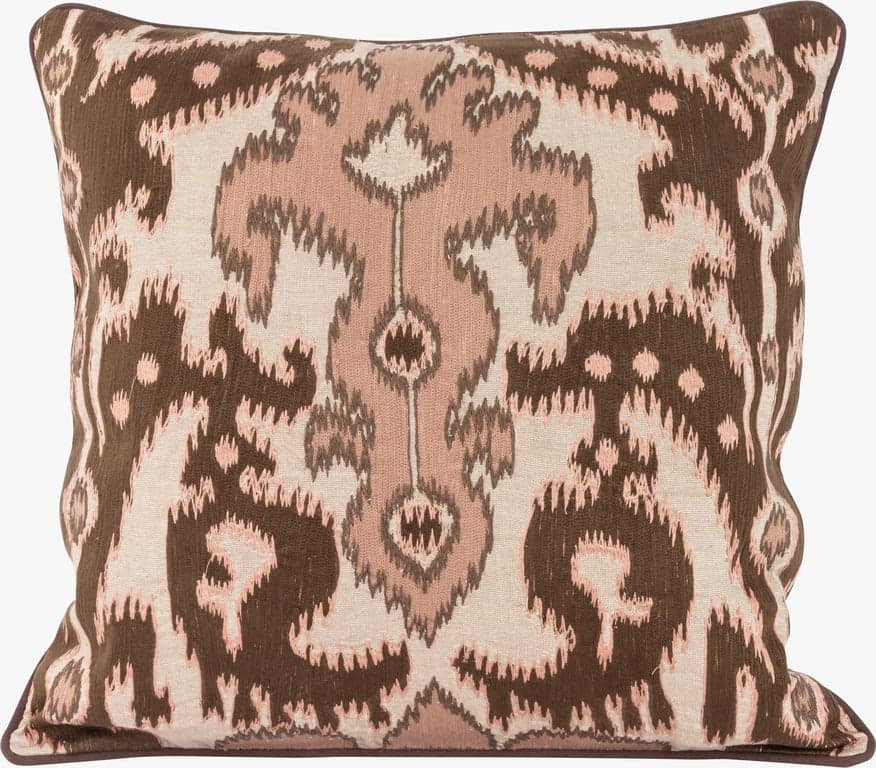 brodert bomull, brun og rosa 50x50 cm